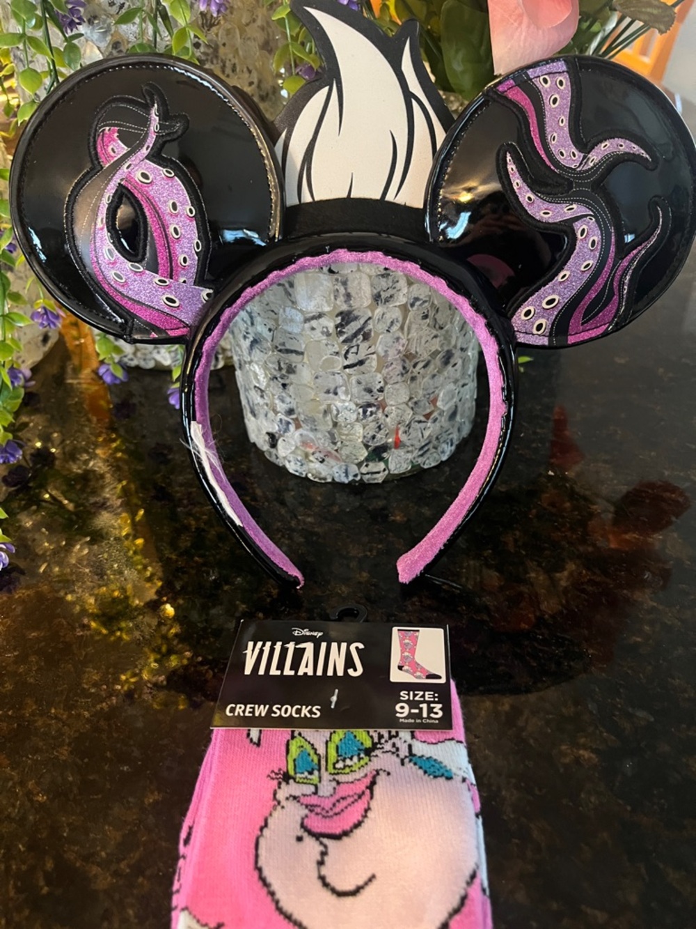 Disney parks Villains Ursula Mouse Ears & Pink Crew Socks - Picture 7 of 11